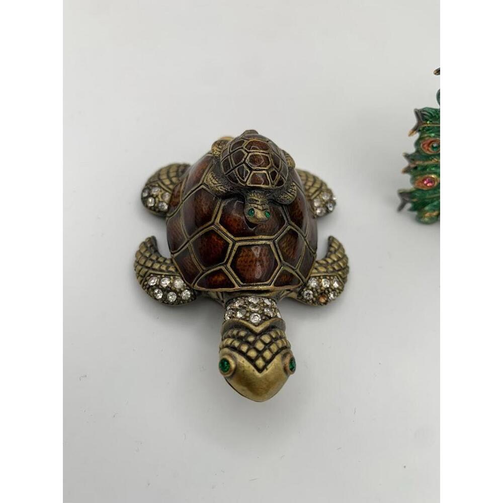 Peacock Bird and Turtle Jewelled Trinket Box - Enamelled - Picture 4 of 15